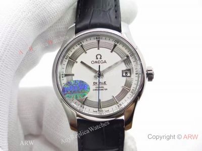 Copy Swiss Omega De Ville SS Silver Dial Leather Watch 8500 Movement